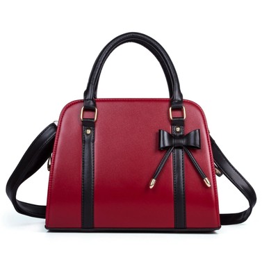 Burgundy Women Purse PU Leather Handbag Messenger Shoulder Bag Tote Satchel Bow