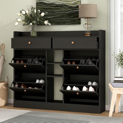 Shoe Cabinet 4 Flip Drawers, 2-Tier Storage Organizer - Fits Most Shoes
