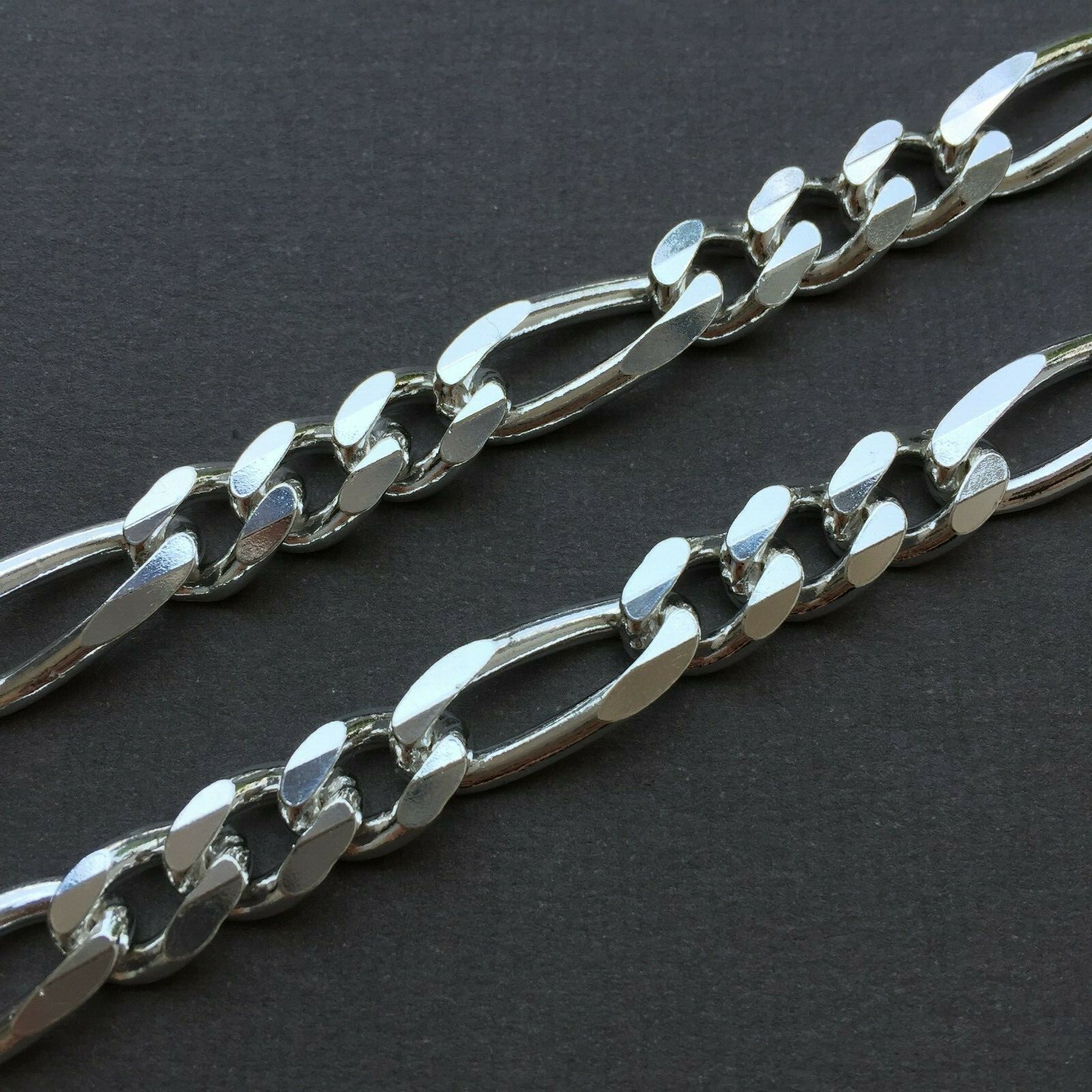 Pre-owned Handmade Real Mens Figaro Link Chain Necklace 11mm 126gr 28inch 925 Silver Sterling
