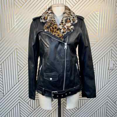 NWT Levi's Black Faux Leather Leopard Print Faux Fur