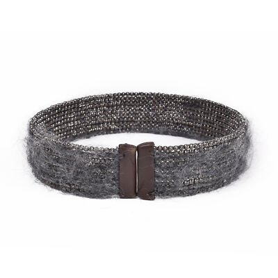 Pre-owned Brunello Cucinelli Women's Monili Bead And Wool Choker Necklace In Rodio Nero