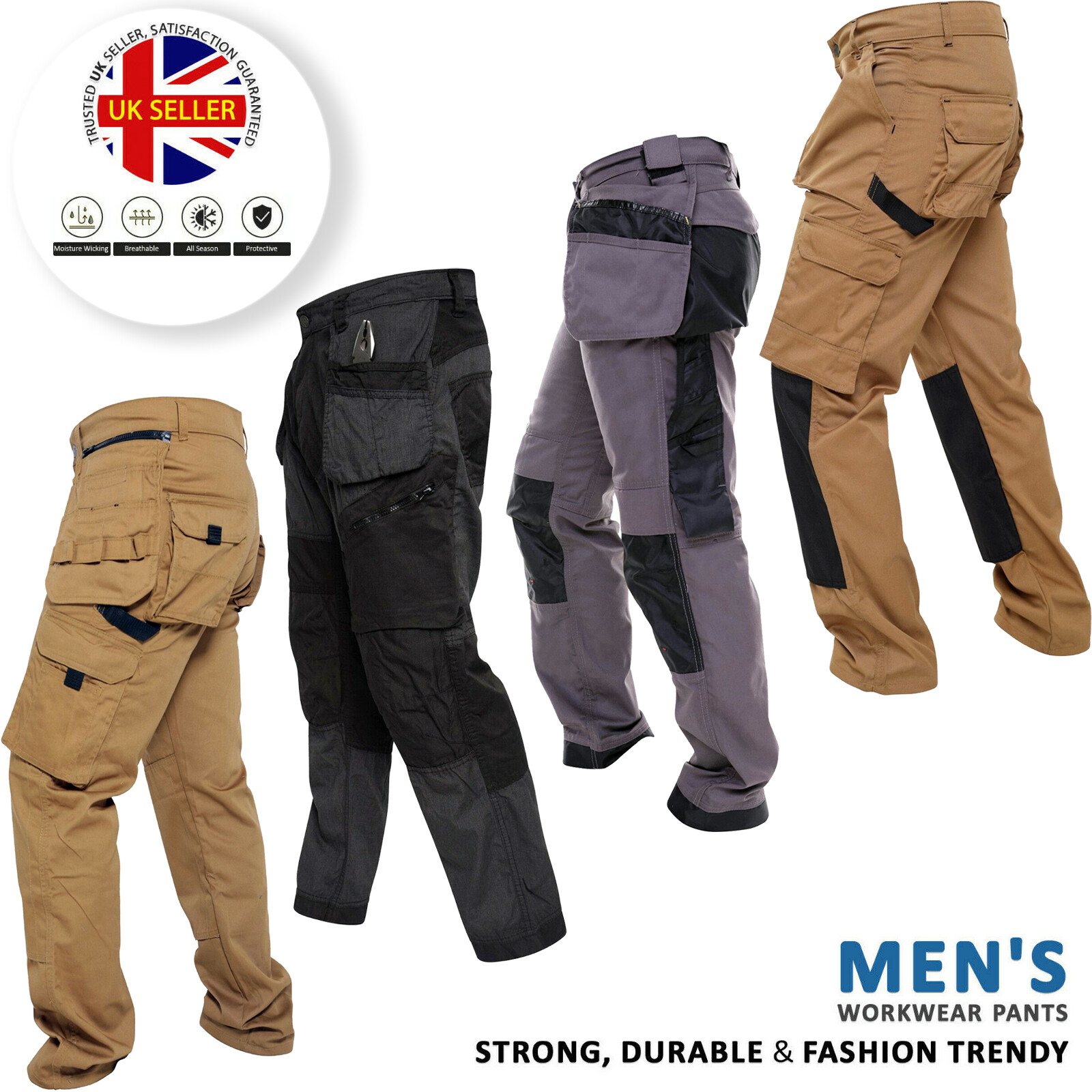 Mens Cargo Combat Work Trousers Heavy Duty Multi Pocket Worker Pants  Workwear | eBay UK