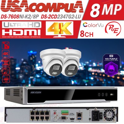 Hikvision 4K 8CH 8POE NVR ColorVU  Outdoor Security IP Camera System W/Audio lot
