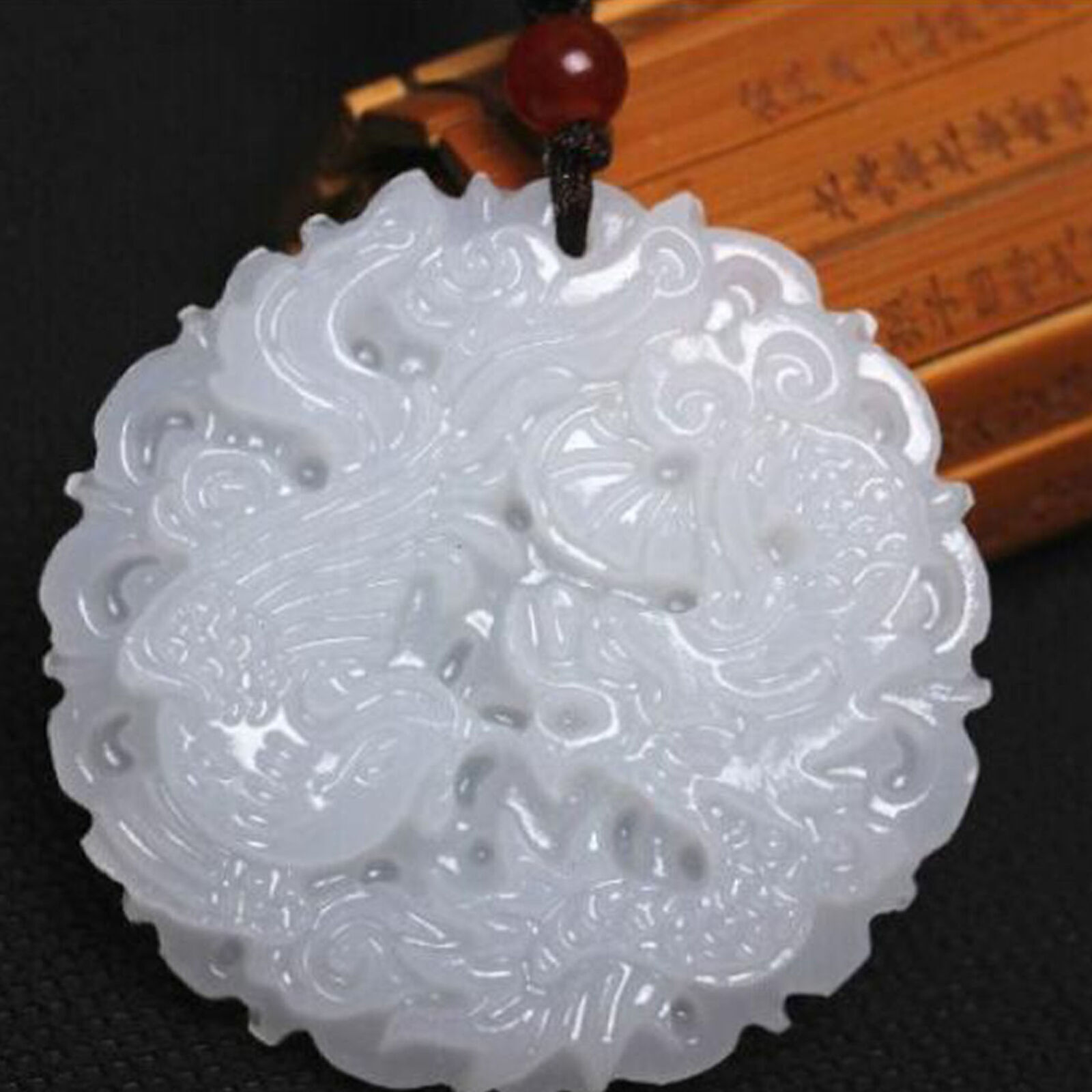 Natural Burmese Grade A White Jadeite Jade Dragon Pendant Necklace
