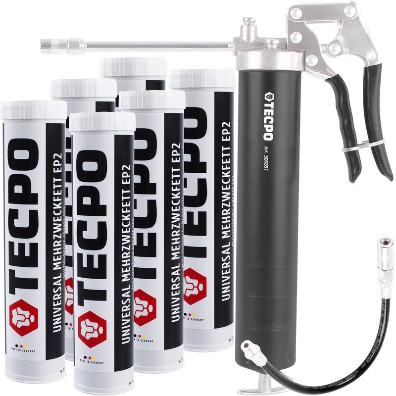 Tecpo Einhand Fettpresse Handfettpresse + Mehrzweckfett Ep2 Lithium Fett 6x400g