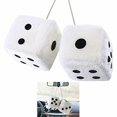 1 Pair White Hanging Dice Vintage Car Plush Rearview Mirror 2.25'' Auto Decor