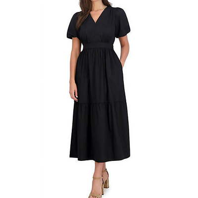 French Connection Women's Puff Sleeve Maxi Dress, Black, Size XXL