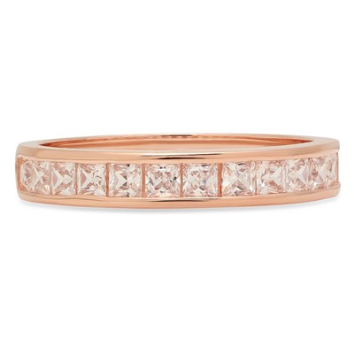 Pre-owned Pucci 2.3ct Princess Simulated Promise Bridal Channel Set Stacking Band 14k Rose Gold In White/colorless