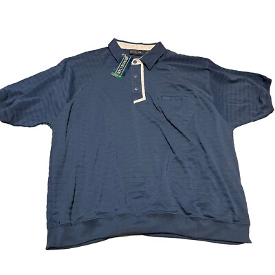 Vintage 70s Private Club Banded Sleeves Polo Shirt Golf Men s 2X Blue