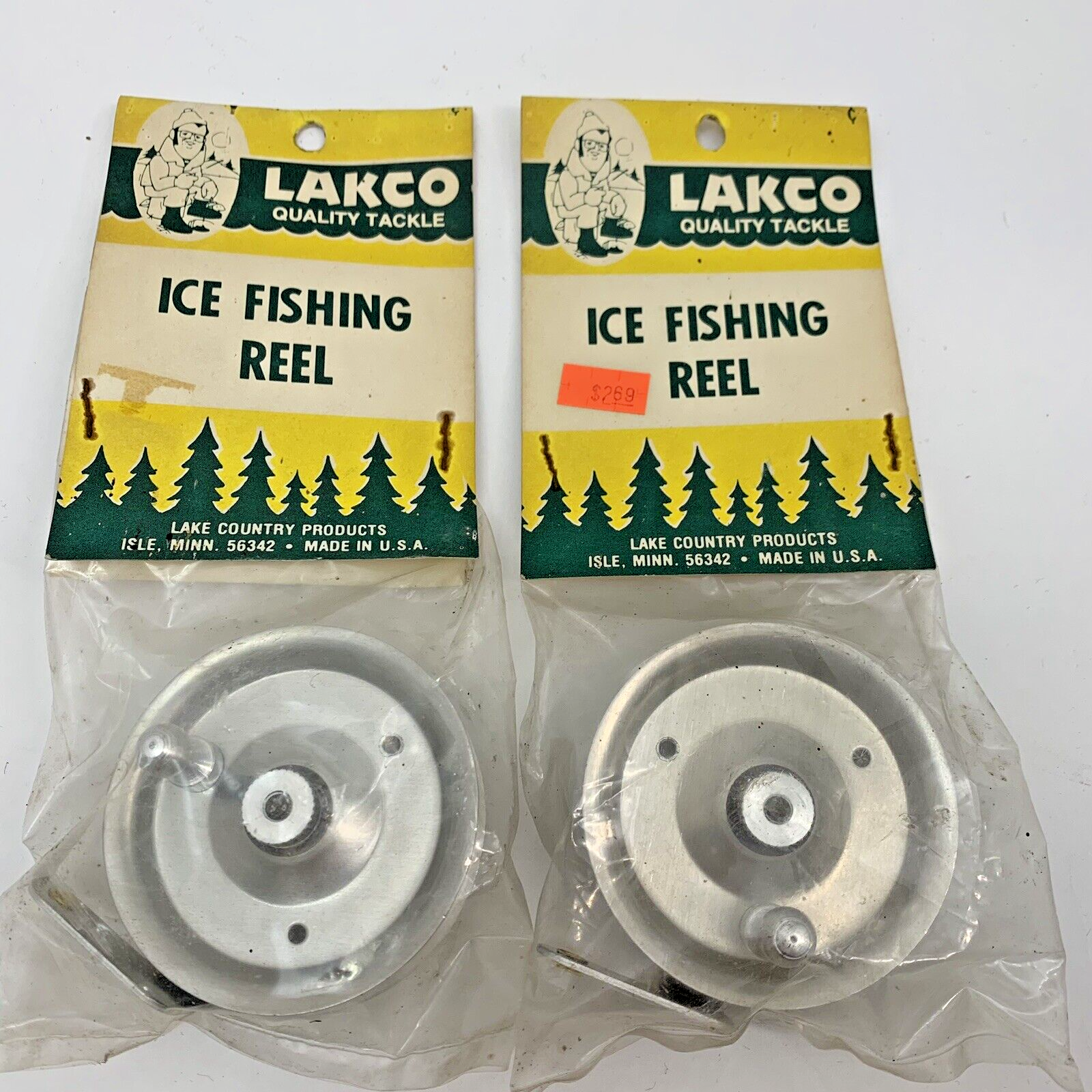 2 Lakeco Ice Fishing Reel Aluminum New Old Stock Made USA Vintage