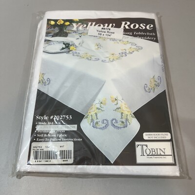 Tobin Stamped Tablecloth YELLOW ROSE 58'' x 90''   Embroidery & Cross Stitch