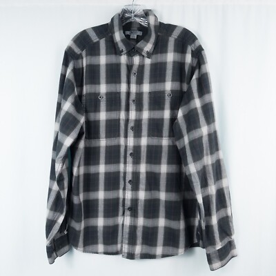 Gander Mountain Guide Series Cotton Plaid Button Down Shirt Mens Large Gray