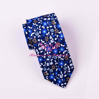 Multi Colored Floral 3'' Blue Tie Designer Cotton Woven Necktie Sexy Luxury