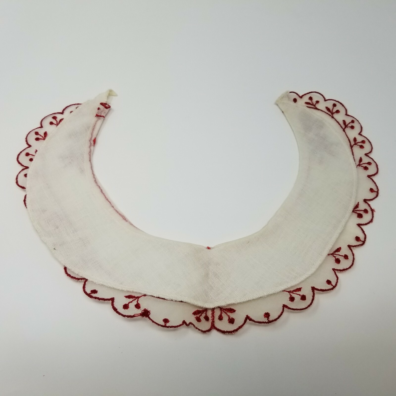 Vintage Antique Collar Lace Embroidered Child Doll Red White