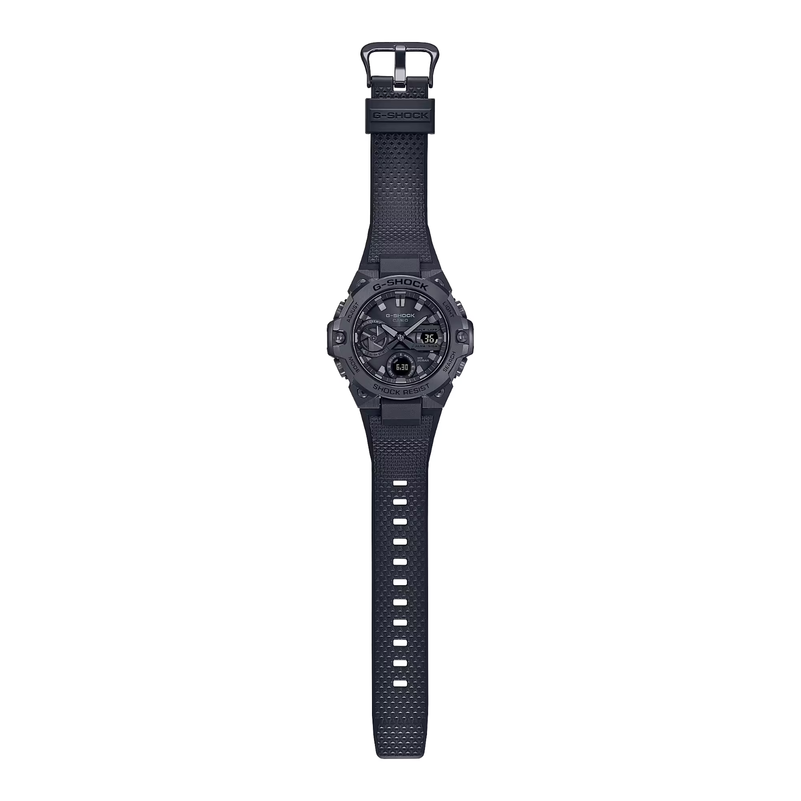 Pre-owned Casio Shock G- Steel Black Round Dial Men's Watch Gstb400bb-1a