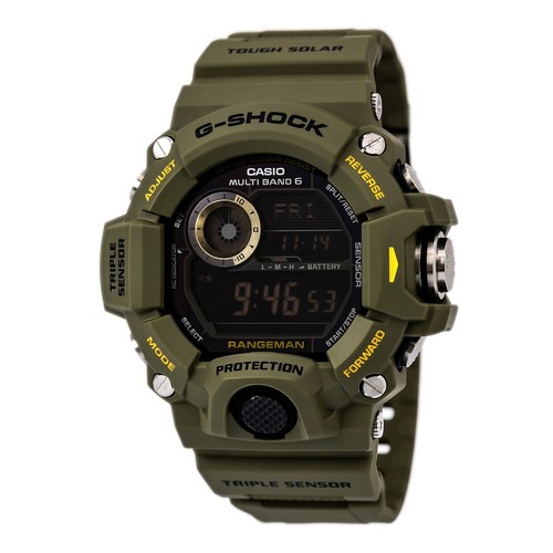 Pre-owned Casio Gw9400-3 Men's G-shock Black Digital Dial Olive Resin Strap Chrono Watch
