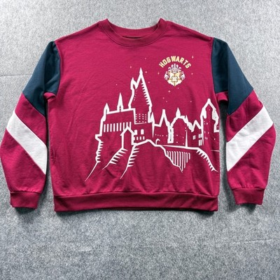 World Harry Potter Hogwarts School Castle Maroon Black Sweater Juniors Medium