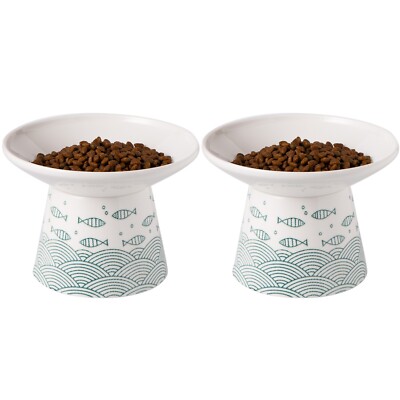 6.25 Inch Extra Wide Ceramic Raised Cat Food Bowls,Elevated Cat Pet Dish 2 Pack