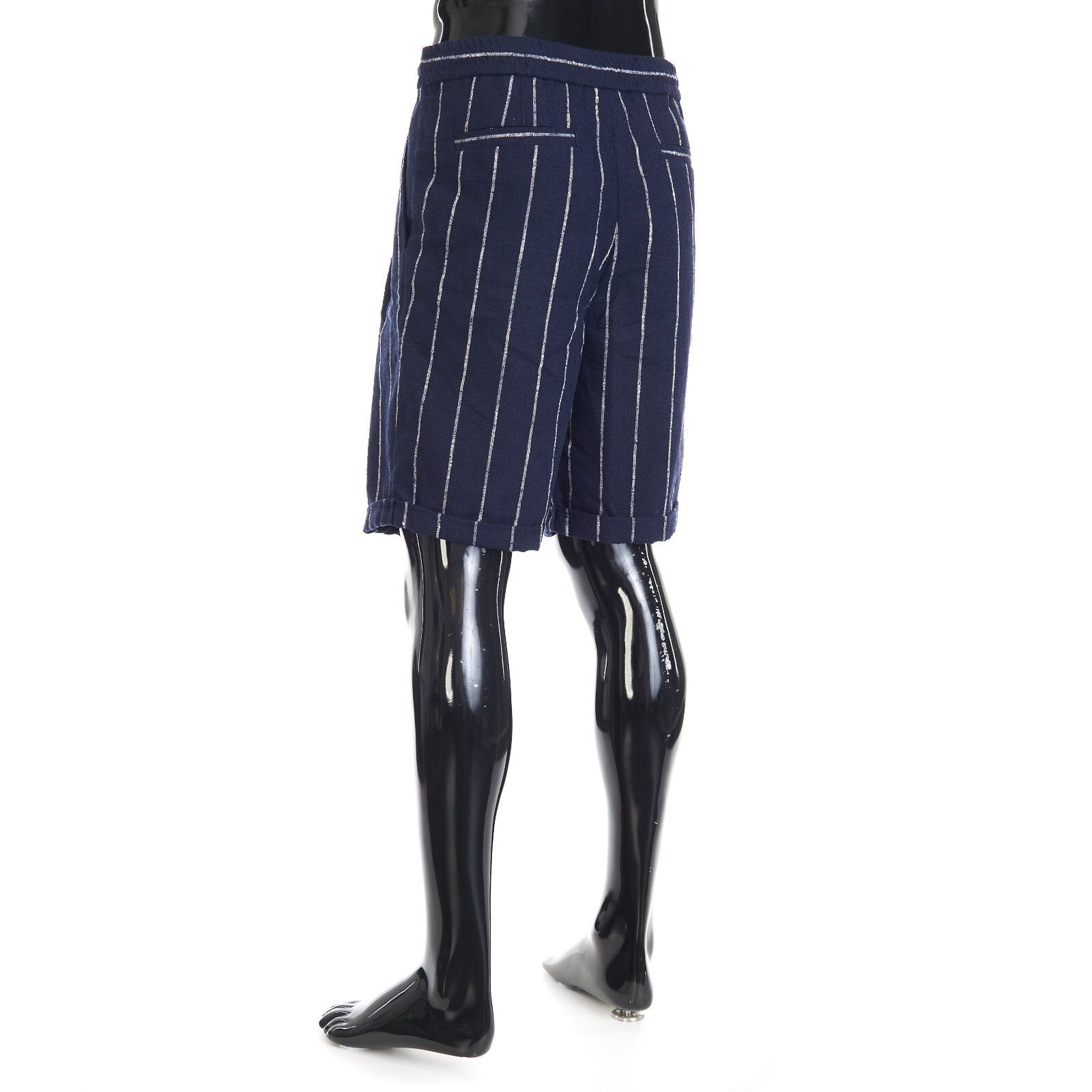Pre-owned Brunello Cucinelli 1395$ Navy Chalk Stripe Bermuda Shorts - Drawstring, Pleats In Blue