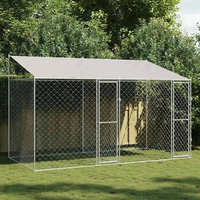 Dog Cage with Roof Silver 400 x 200 x 256 cm Steel and PE