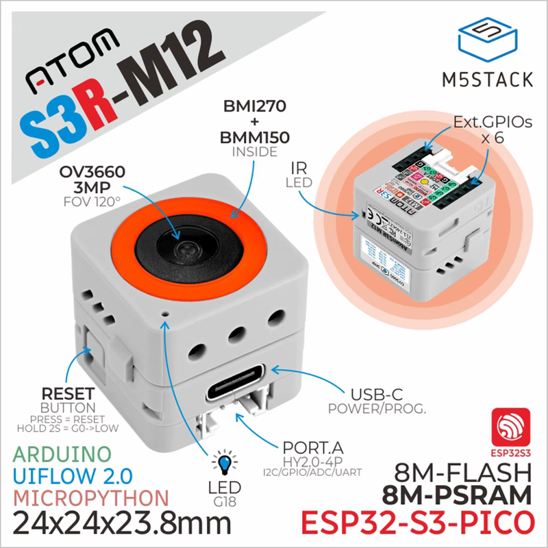 Official ATOMS3R Camera Kit M12 Version (OV3660)