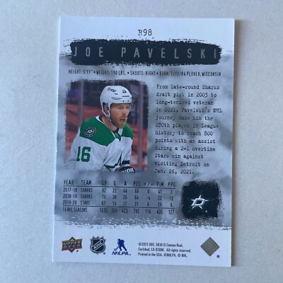 2021 Upper Deck SP Authentic #R98 Joe Pavelski Retro