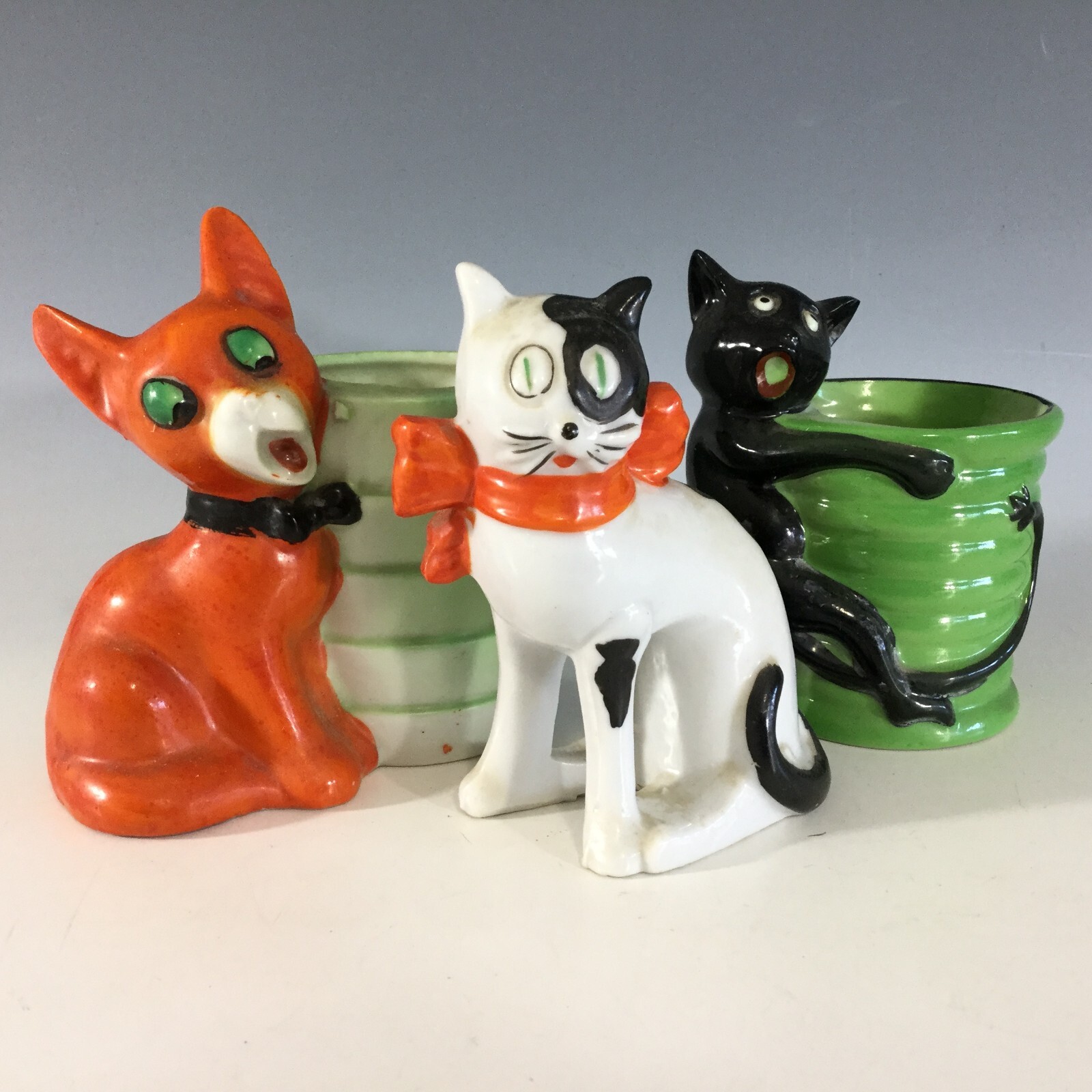 Crazy Cat Pottery Trio~ Candy/ Candle Pottery~ MIJ~ BLack