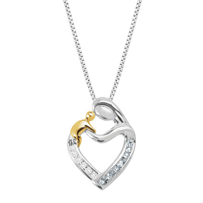 Finecraft Mother & Child Pendant Necklace with Diamonds in Sterling Silver &