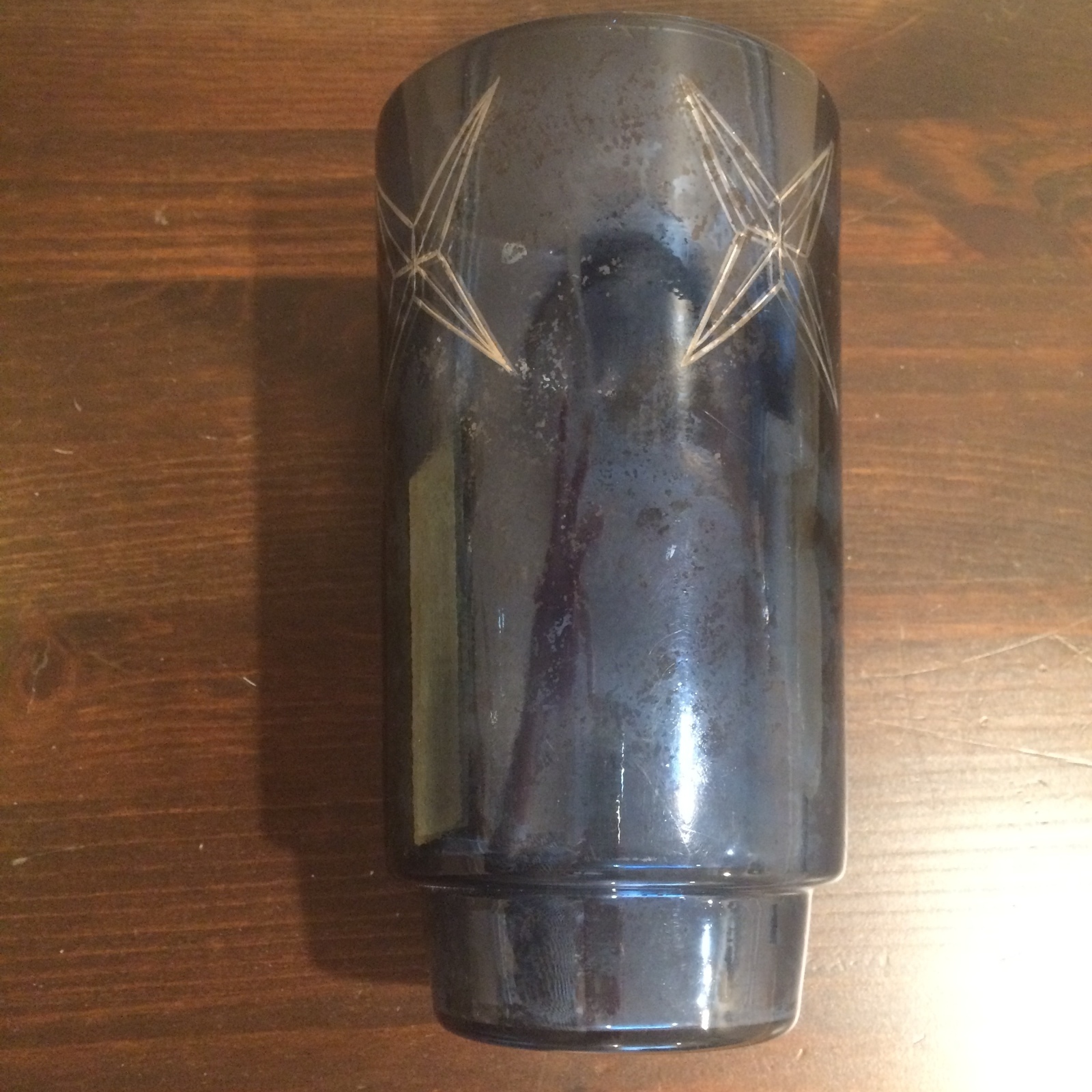 $34 West Elm Hanukkah Mercury Cut Glass Hurricane Blue  Large Vase Candle Holder