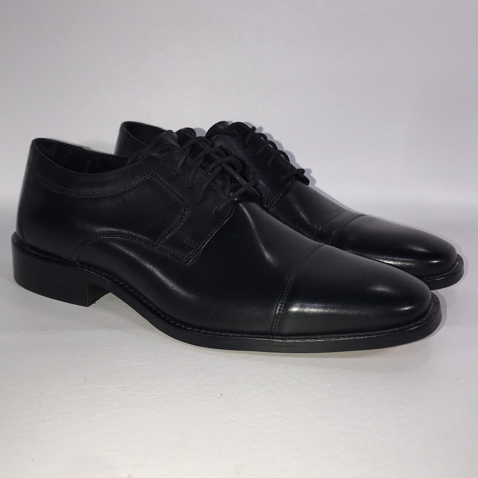 Black Leather Cap Toe Oxford Shoes Size 