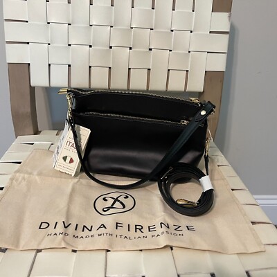 NWT Divina Firenze Lilla Black Handmade Leather Convertible Crossbody Bag Italy