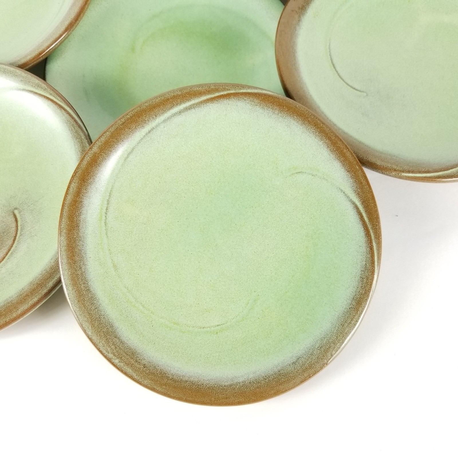 Frankoma 4G Lazy Bones Salad Plates Prairie Green  Brown 7 in Vintage Lot of 6