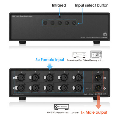 1(5)-IN-5(1)-OUT XLR Selector Box Audio Switcher 5-way Splitter for Amplifier