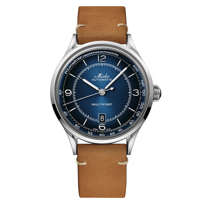 *BRAND NEW* Mido Auto Blue Dial Beige Leather Band Men's Watch M0404071604000