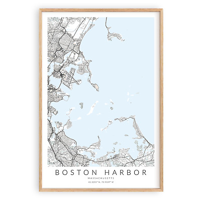 Boston Harbor Map Print, Massachusetts Home Decor, Boston 