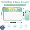 Chenille Letter Clear Bag Stuff Purse, Monogram PVC and PU Clear Zipper Pouch with Wristlet, Waterproof Portable Glitter Snacks Makeup Beach Toiletry Bag for Women Girls (STUFF-Green)