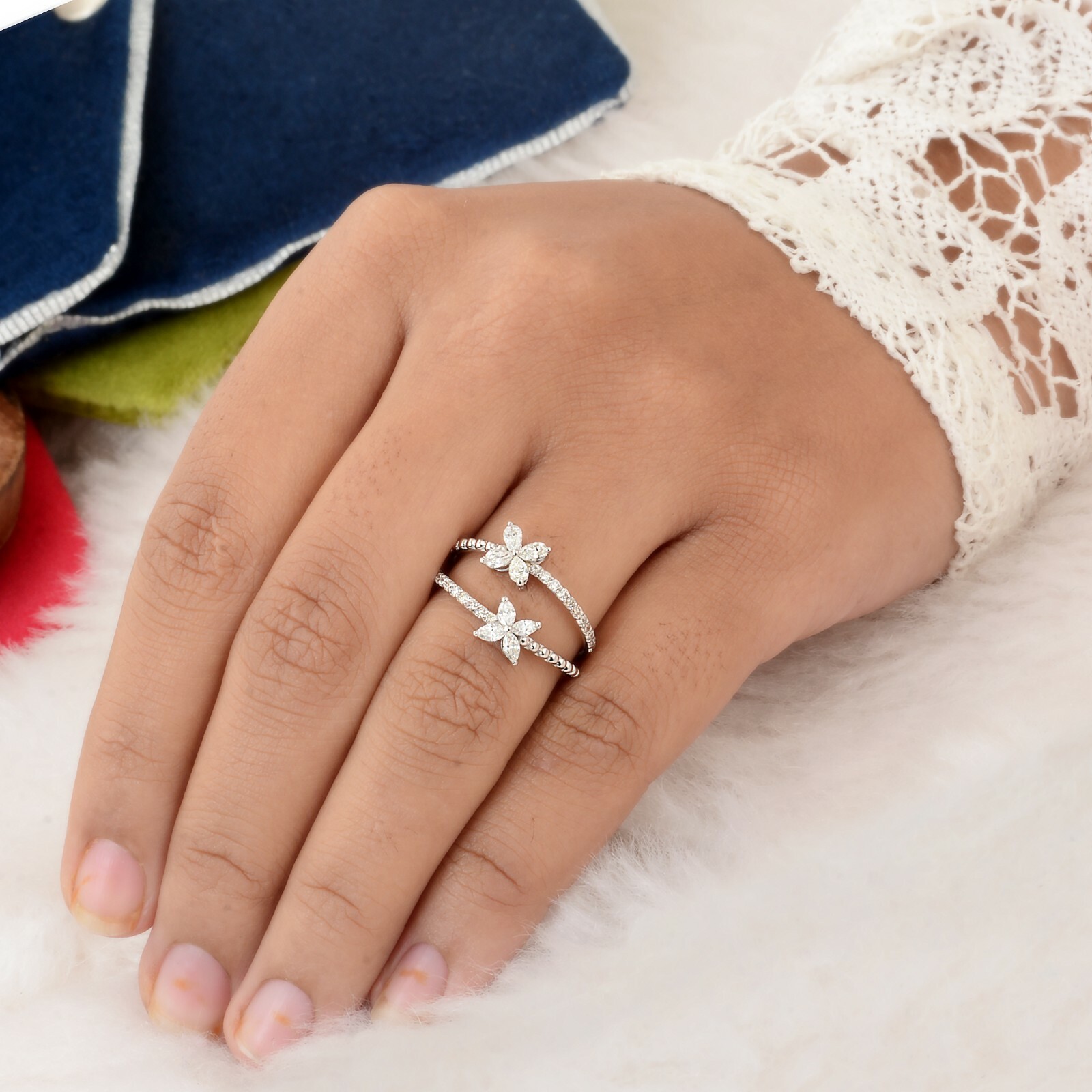 18K 一粒ダイヤモンド•デザインリング✴︎used ✴︎ 10k White Gold Geometric Genuine Diamond Fashion Pinky Ring