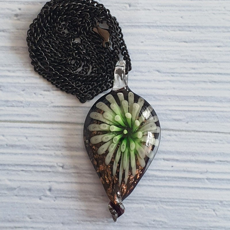 Halskette, AnhÃ¤Nger Handgefertigtes Murano Glas, Tropfen Mit Goldsand, Unikat