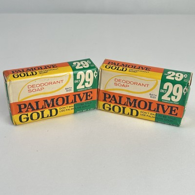 2 Vintage Palmolive Gold Deodorant Soap Bars 5 oz 70s Movie TV Prop,NOS
