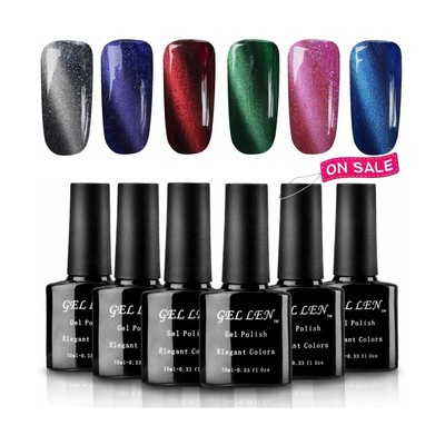 Gel Nail Polish Kit - Magnetic, 6 Colors, 10ml Each + Free Sticks