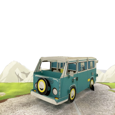 Pop Up Greeting Card - 3D Pop-Up Blue Camper Van