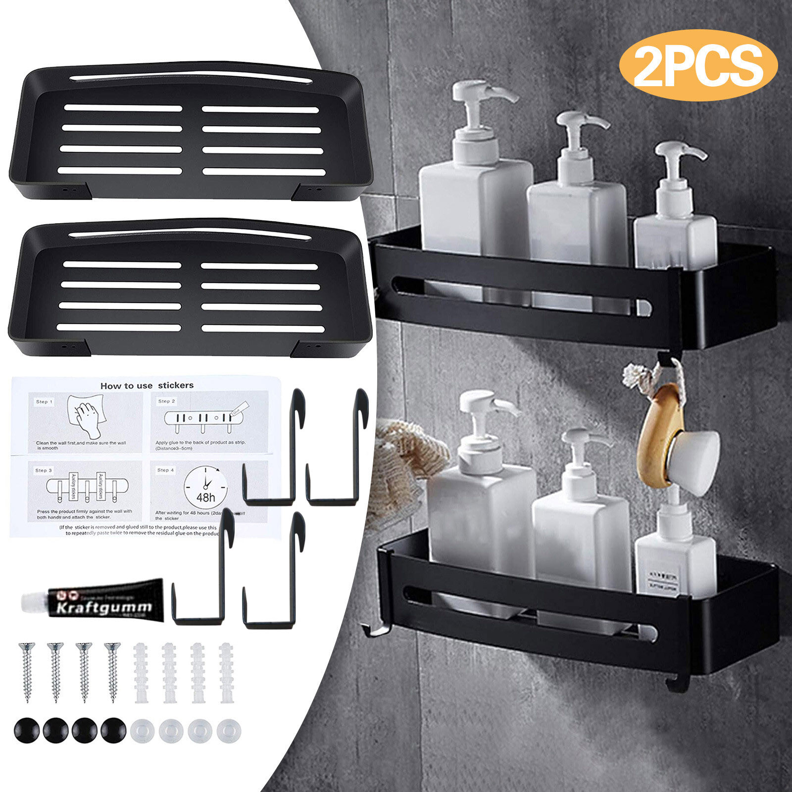 Home Bathroom Metal Shower Storage Rack Shampoo Holder Shelf Wall Suction Hot