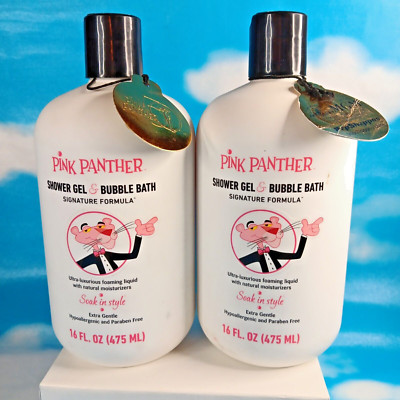 Pink Panther Shower Gel & Bubble Bath - Two Bottles, 16oz Each - Extra Gentle