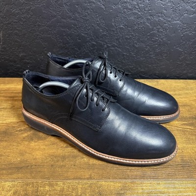 Cole Haan Grand.OS Plain Toe Black Leather Derby Shoes Mens 11.5