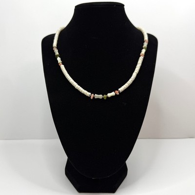 Heishi Shell Beaded Collar Necklace Coral Olive Green Gemstone Fashion Jewelry