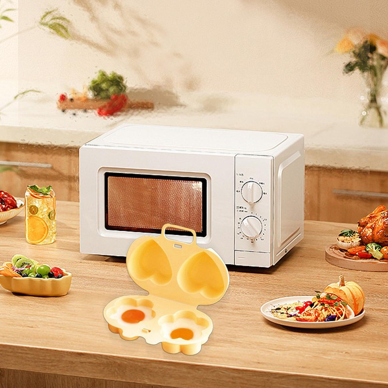 Egg Microwave Cooker Egg Poacher Microwave Egg Fryer with 2 Cavity Non-stick