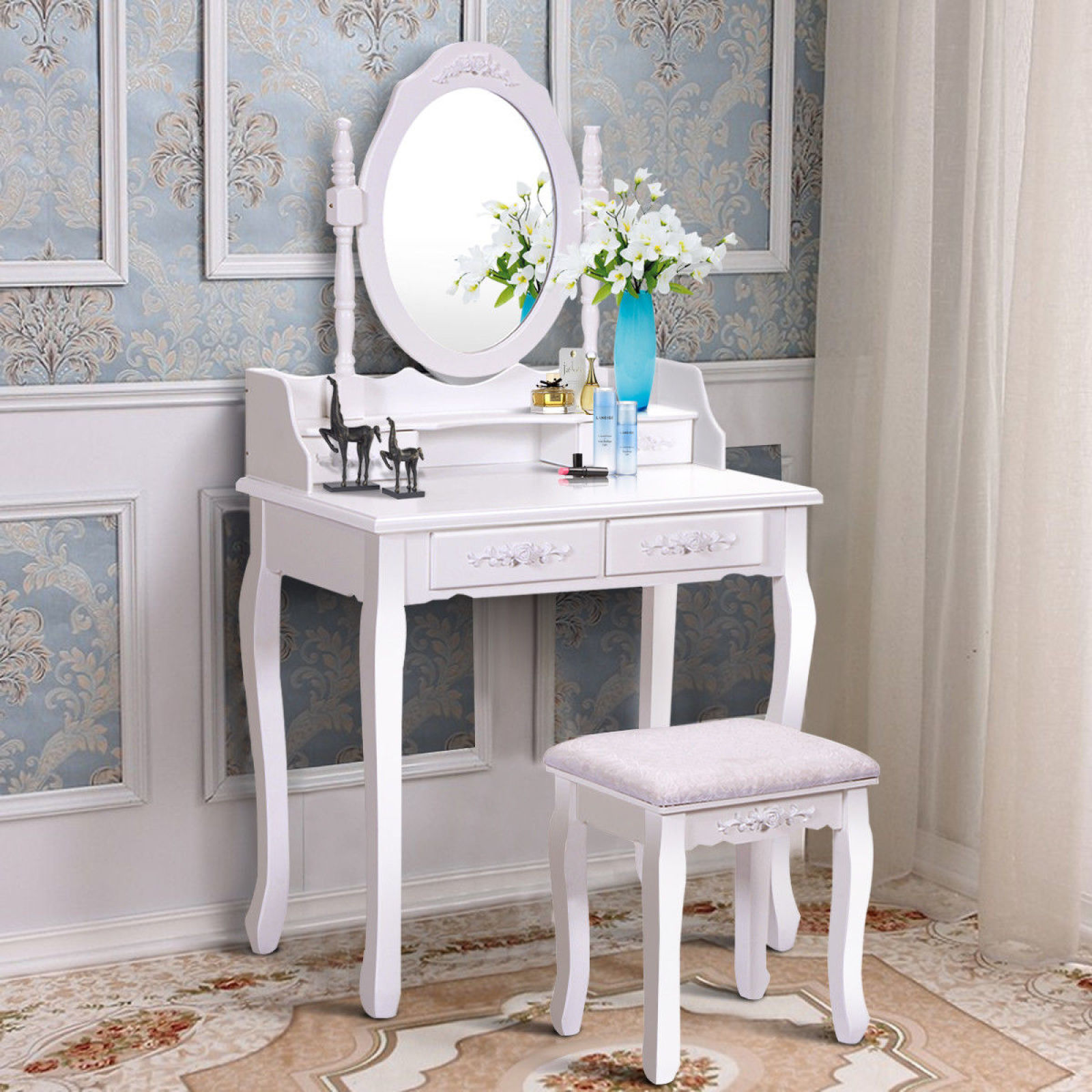 Details About Bedroom Vanity Table Stool Set Bathroom Wooden Furniture Mirror White Details About Bedroom Vanity Table Stool Set Bathroom Wooden Furniture Mirror White