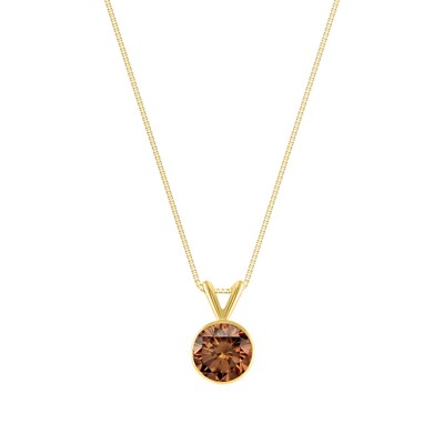 Pre-owned Shine Brite With A Diamond 1.75 Ct Round Cut Brown Solid Real 18k Yellow Gold Bezel Pendant 18" Necklace