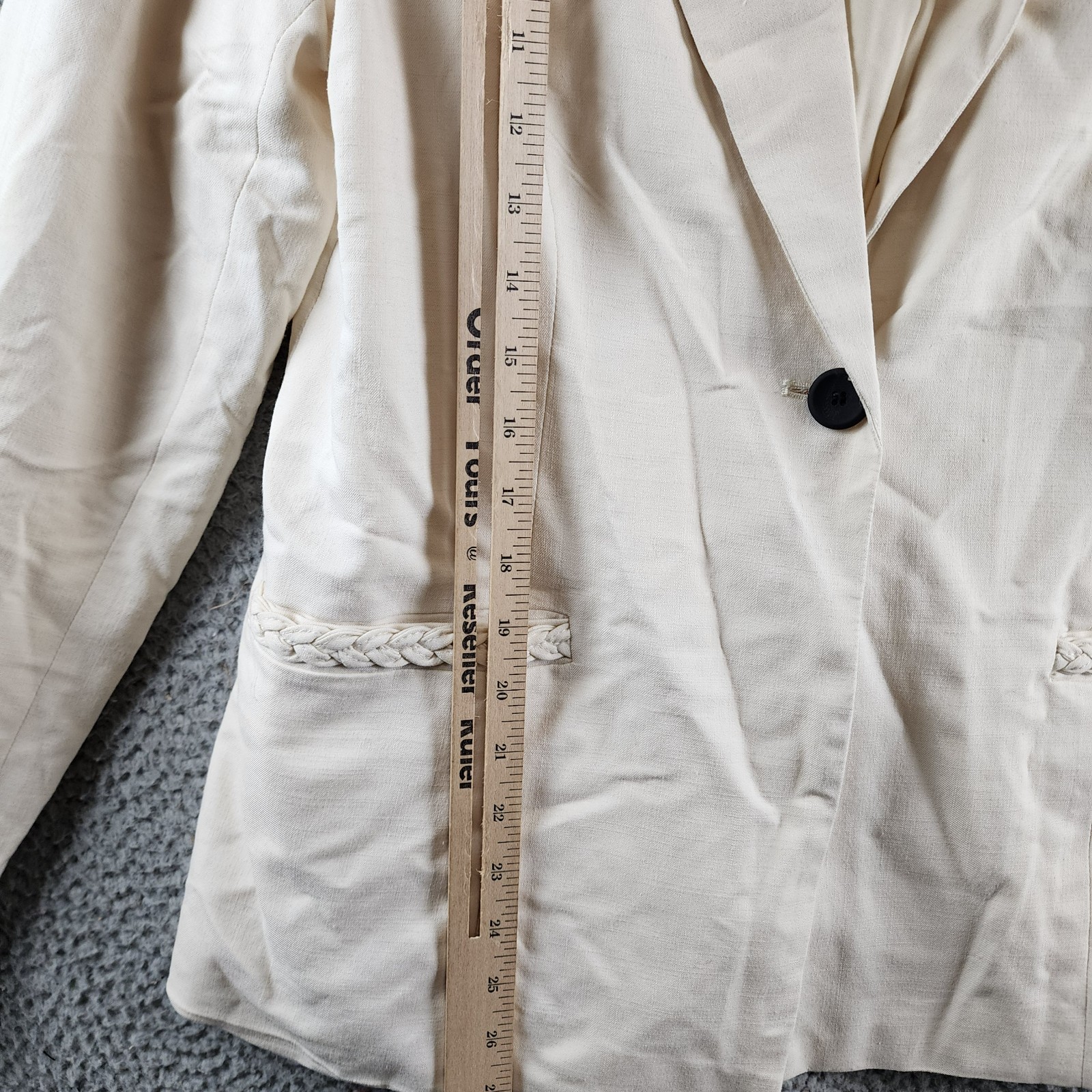 T Tahari Single Button Blazer Women's 12 Toasted Beige Braided Welt Pockets L/S - Picture 10 of 17