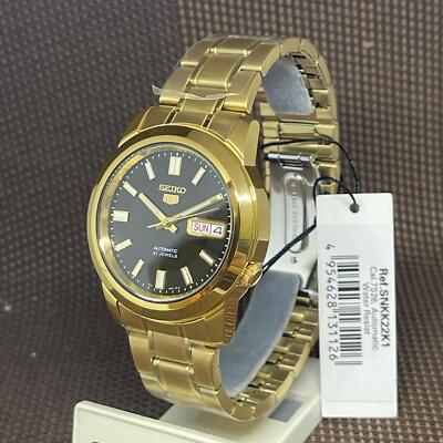 Pre-owned Seiko 5 Snkk22k1 Automatic Gold-tone Stainless Steel Black Analog Men's Watch